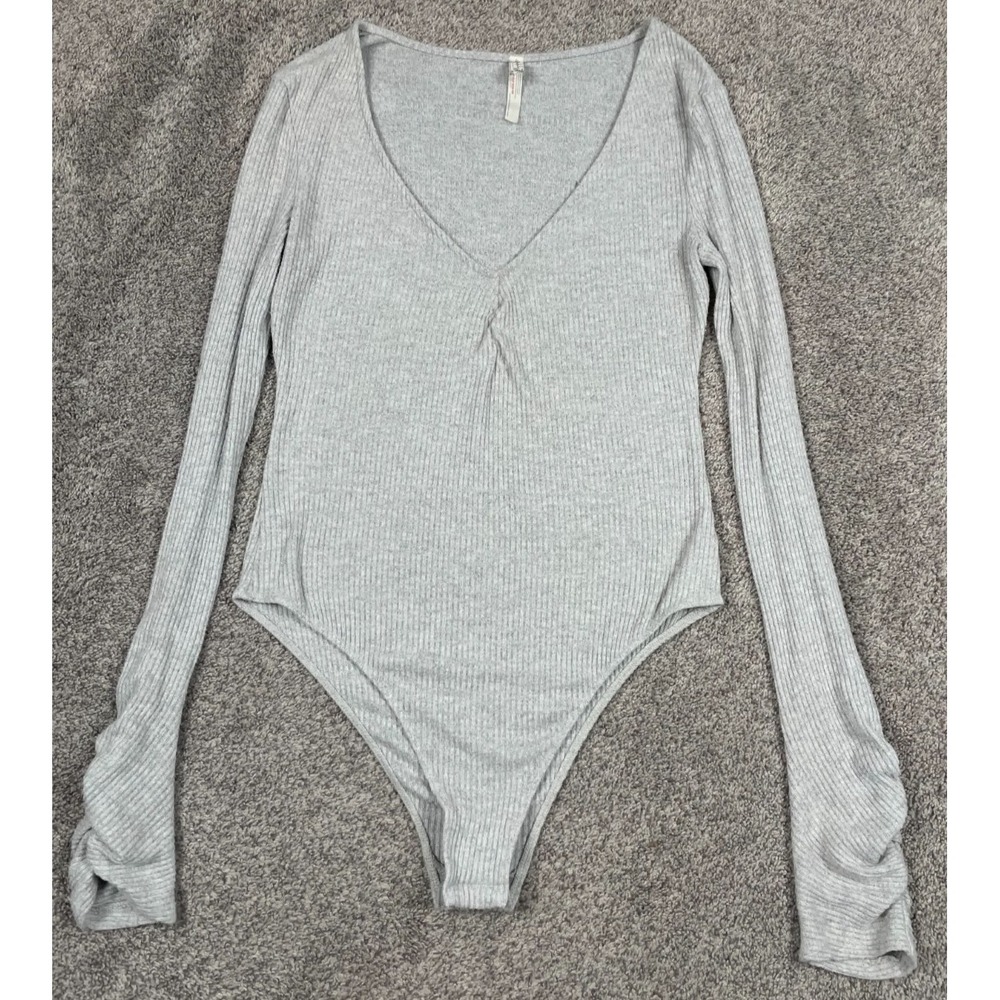 Intimately Free People Shirt Womens Large Bodysuit Ribbed Thermal Minimal Basic